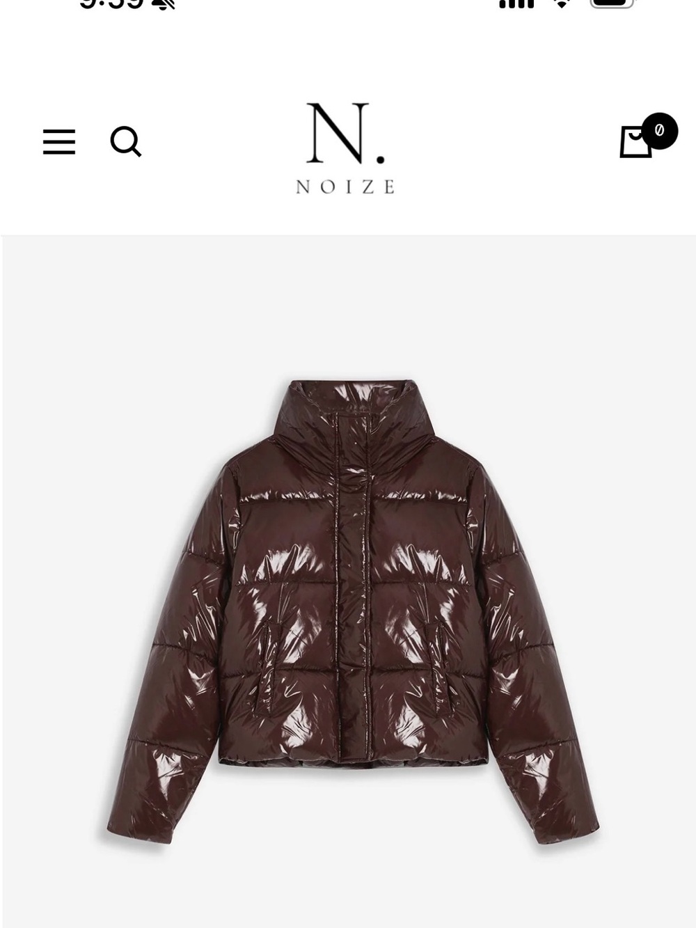 Noize Shiny Cropped Puffer Jacket in Dark Brown
